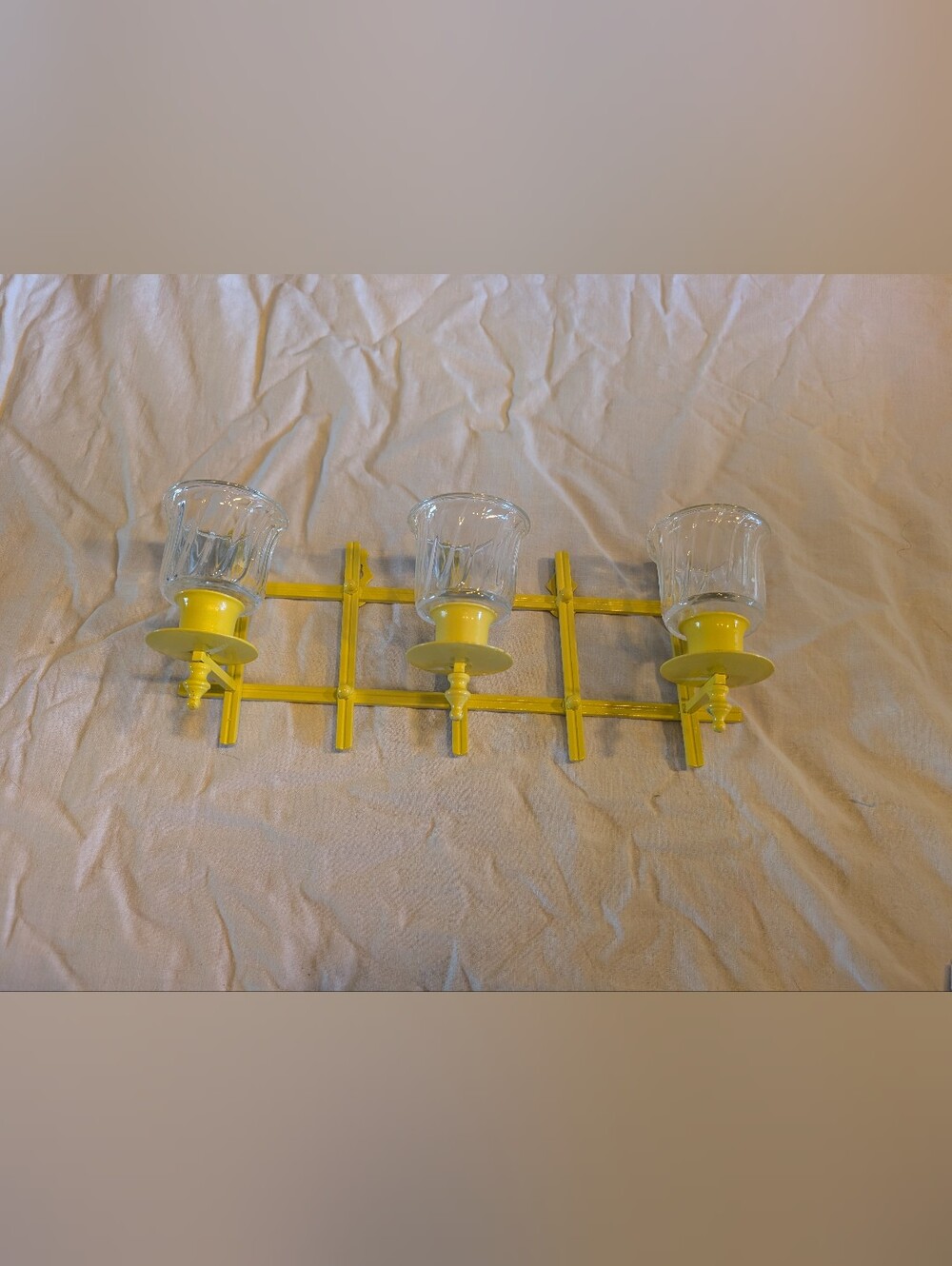 2/60$ Vintage Yellow Wall-Mount Candle Sconce with Three Glass Votives